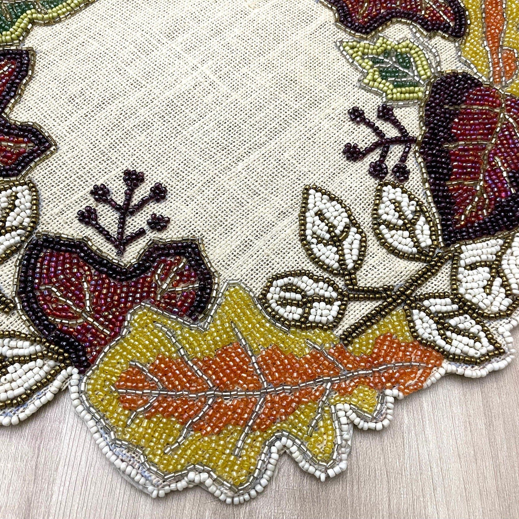 Fall Maple Leaves Beads on Burlap Round Placemat