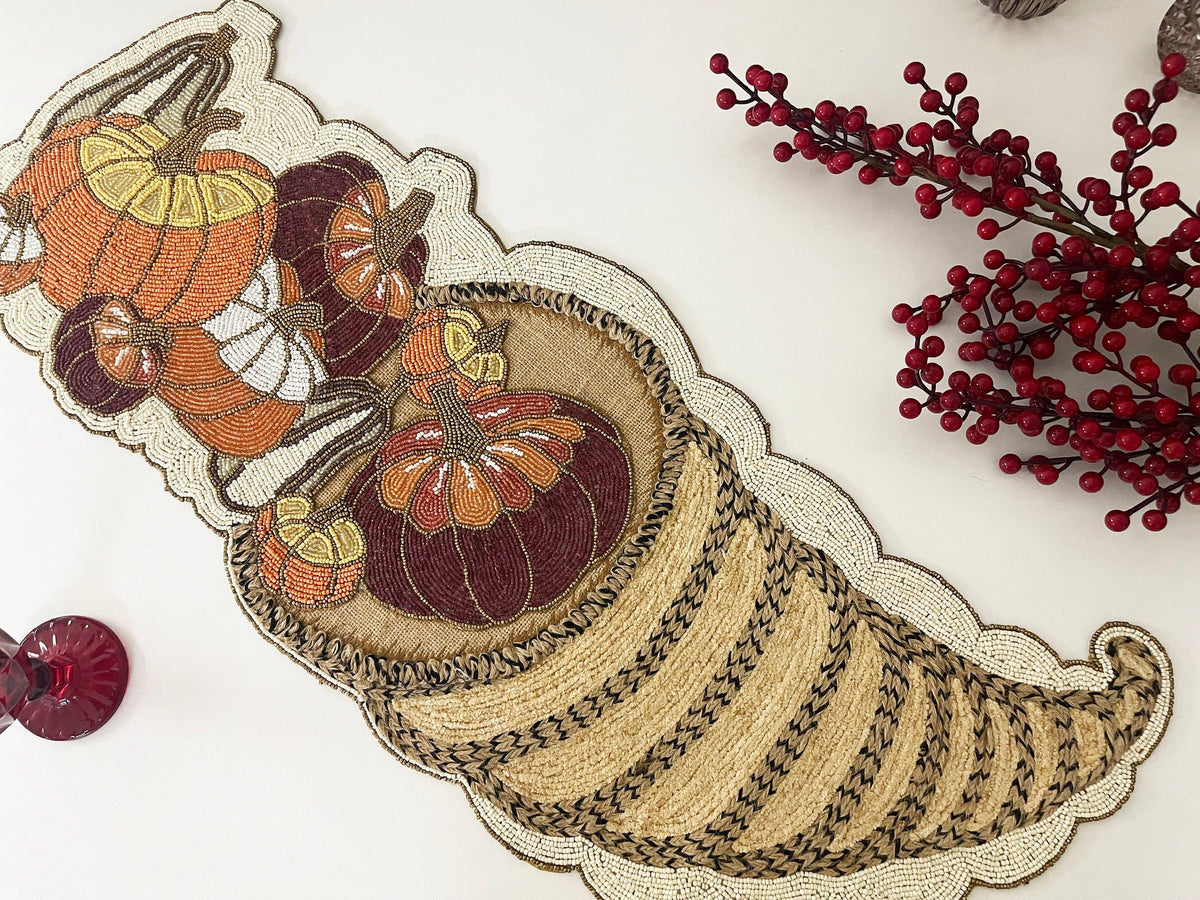 Fall Pumpkin Bead and Embroidery Table Runner Default Title