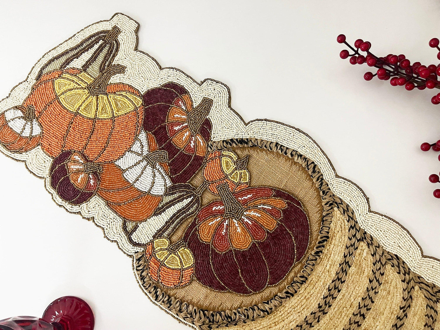 Fall Pumpkin Bead and Embroidery Table Runner