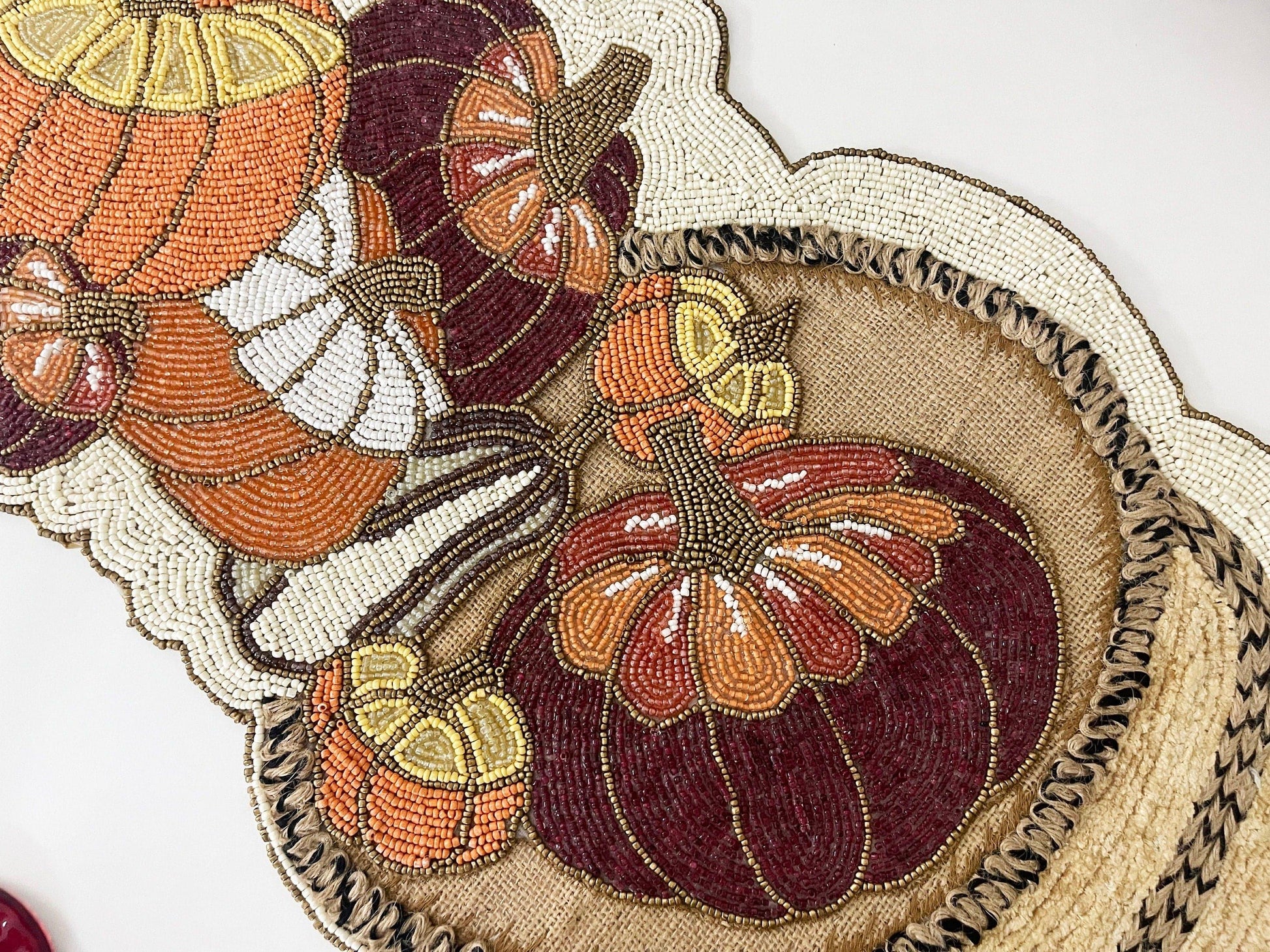 Fall Pumpkin Bead and Embroidery Table Runner