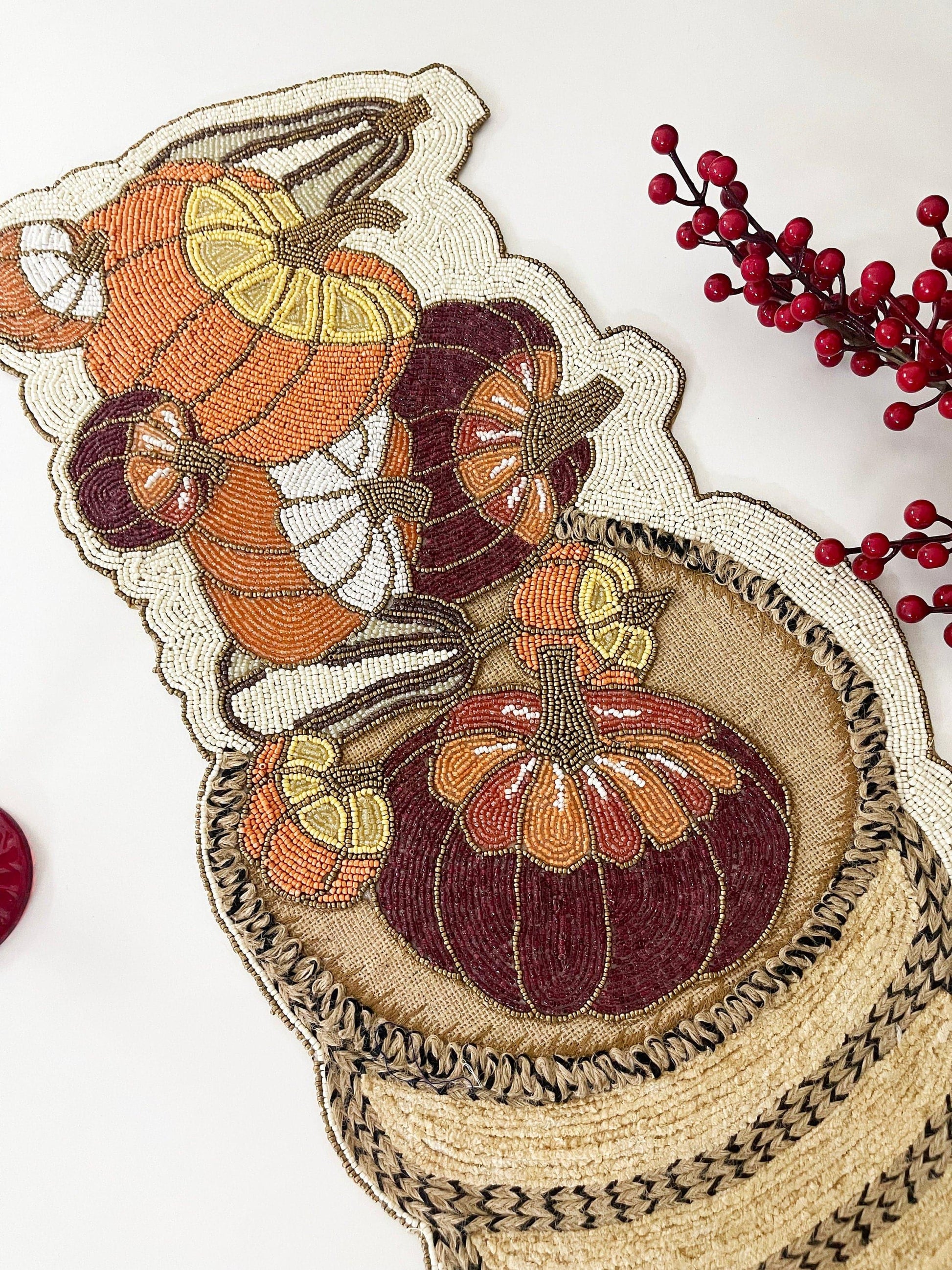 Fall Pumpkin Bead and Embroidery Table Runner