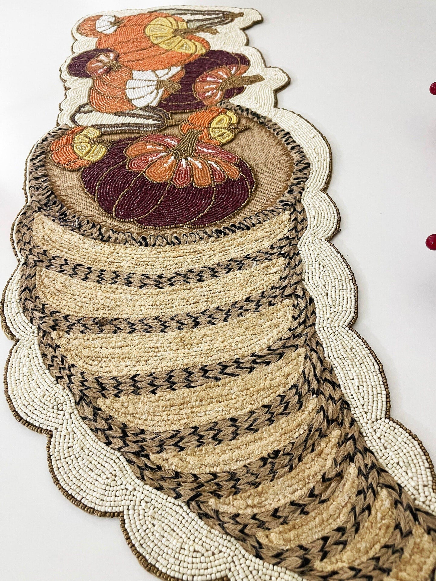 Fall Pumpkin Bead and Embroidery Table Runner - MAIA HOMES