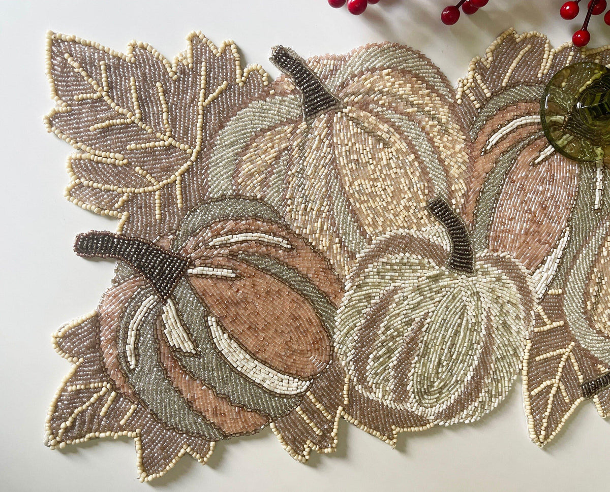 Fall Pumpkin Beaded Table Runner