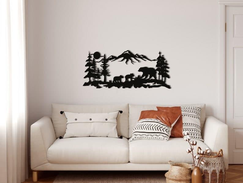 Family Bear in Nature Metal Wall Art - MAIA HOMES