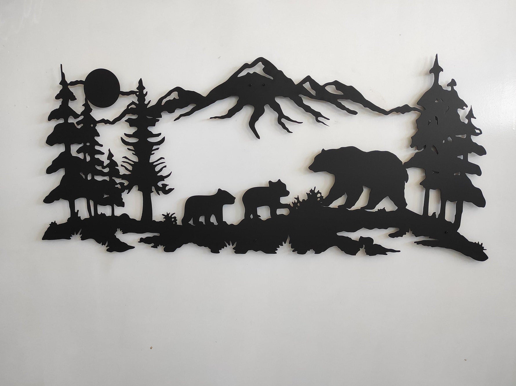 Family Bear in Nature Metal Wall Art