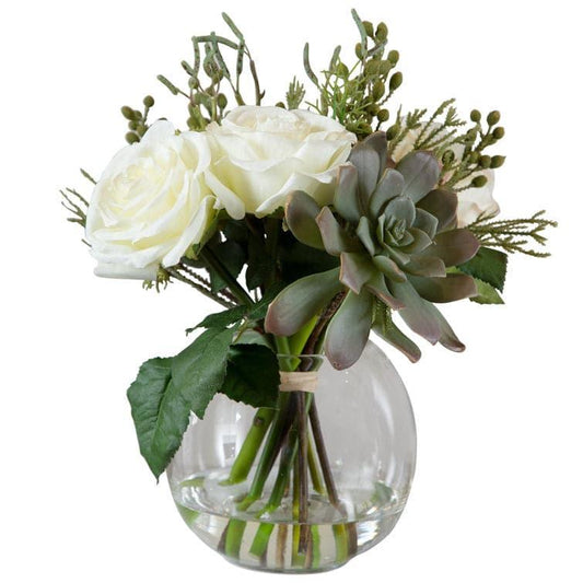 Faux Belmonte Floral Arrangements in Clear Globe Vase - MAIA HOMES