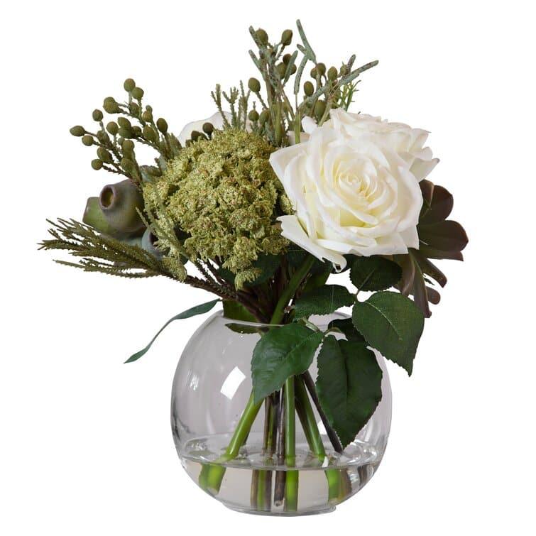 Faux Belmonte Floral Arrangements in Clear Globe Vase