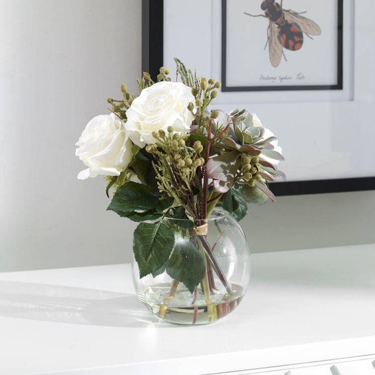 Faux Belmonte Floral Arrangements in Clear Globe Vase