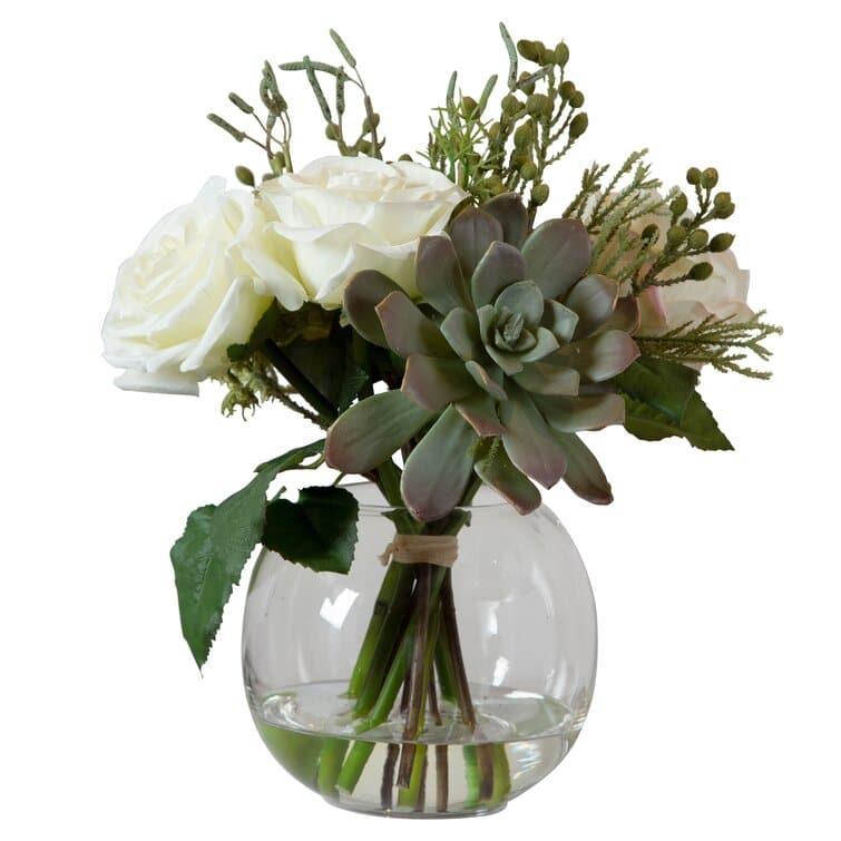 Faux Belmonte Floral Arrangements in Clear Globe Vase