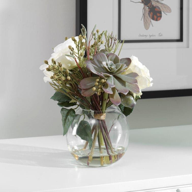 Faux Belmonte Floral Arrangements in Clear Globe Vase