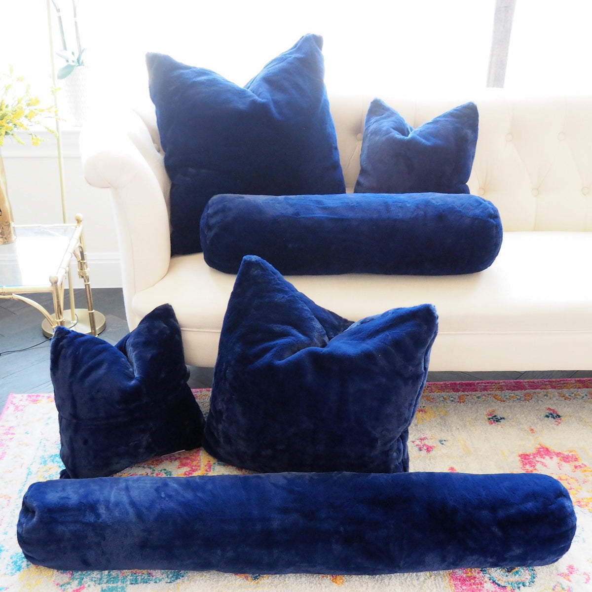 Faux Fur Bolster Pillow with Adjustable Insert - Blue