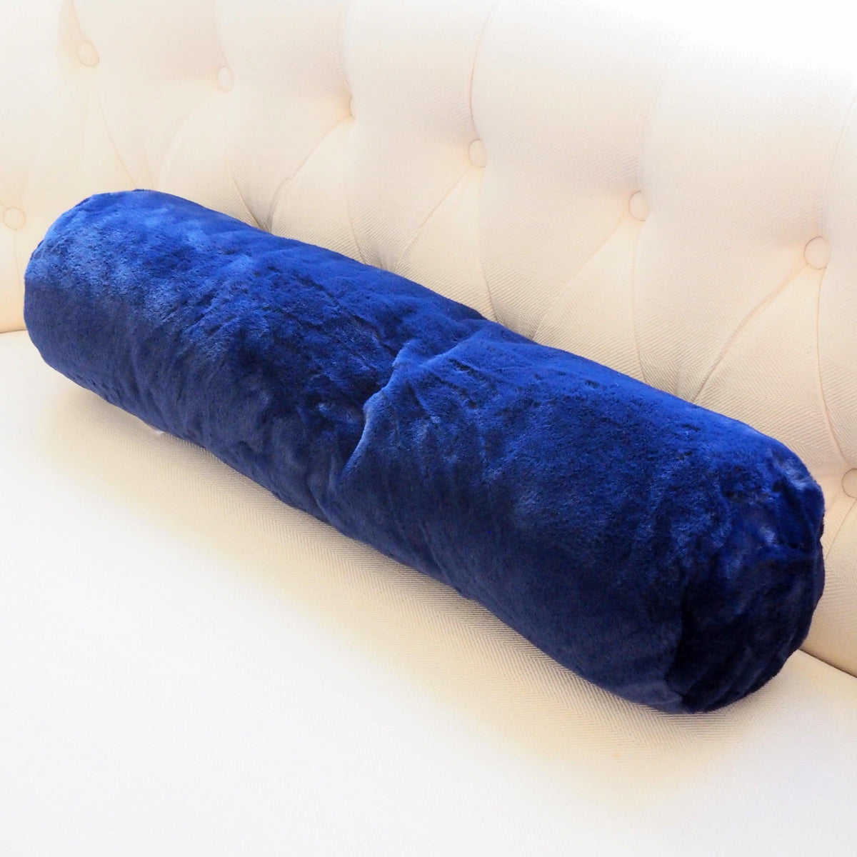 Faux Fur Bolster Pillow with Adjustable Insert - Blue