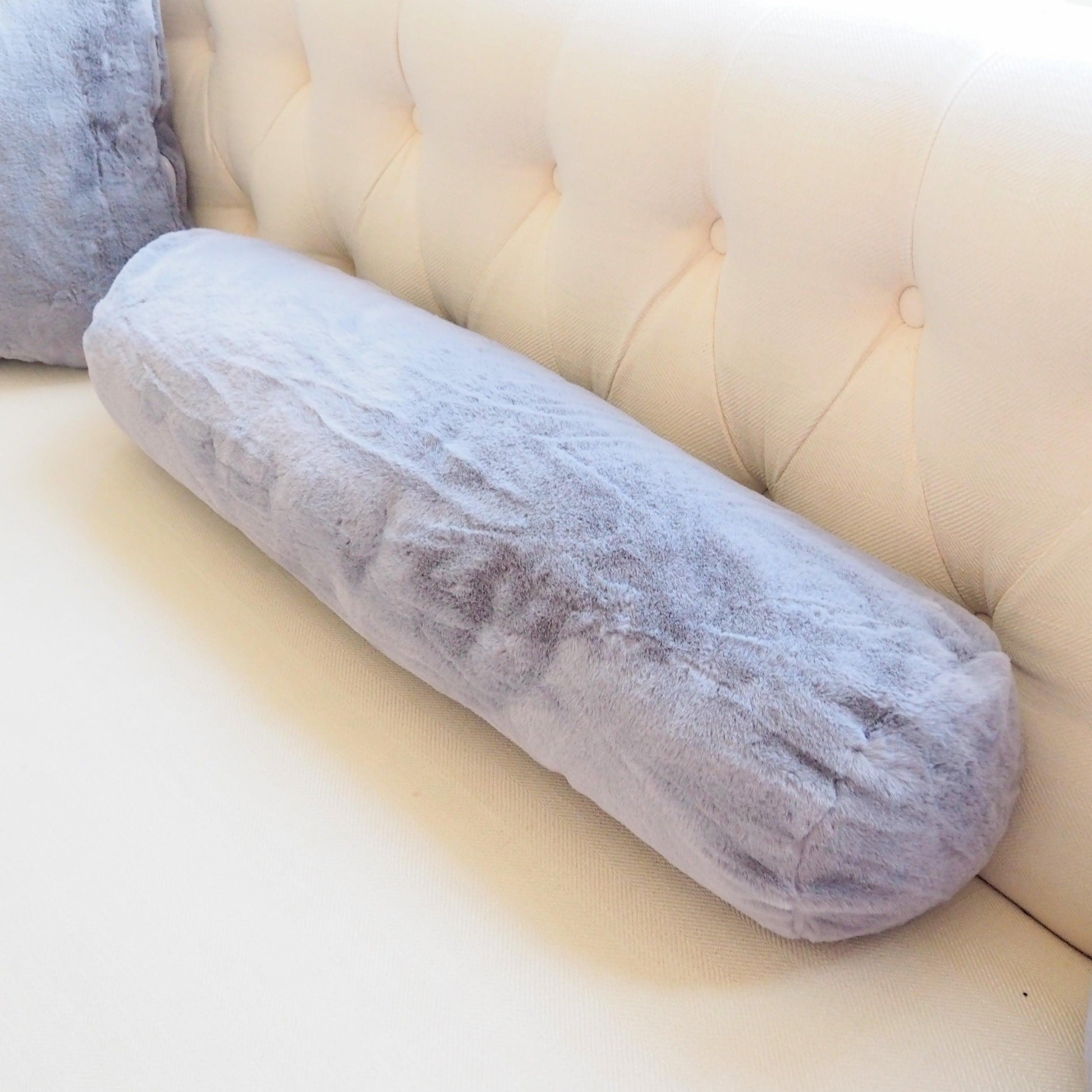 Faux Fur Bolster Pillow with Adjustable Insert - Blue - MAIA HOMES