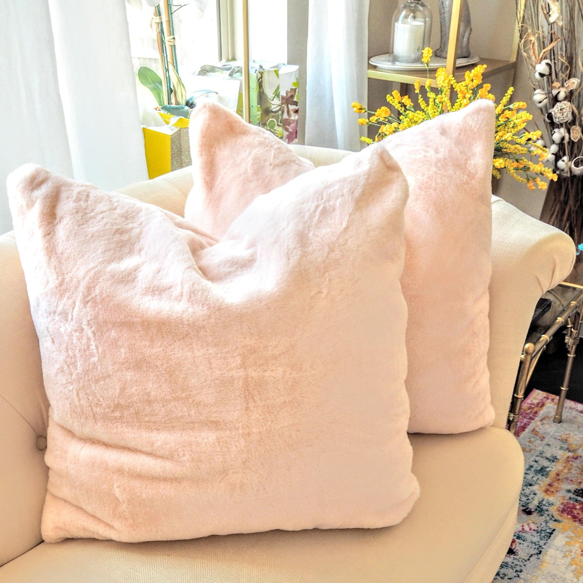 Faux Fur Euro Throw Pillows with Adjustable Inserts 26" x 26" 26 x 26 Heavenly Pink