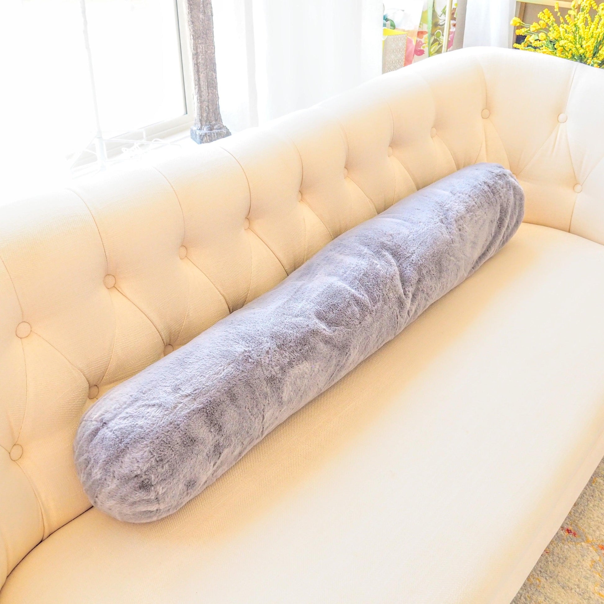 Faux Fur Extra Long Bolster Pillow with Adjustable Insert - Blue - MAIA HOMES
