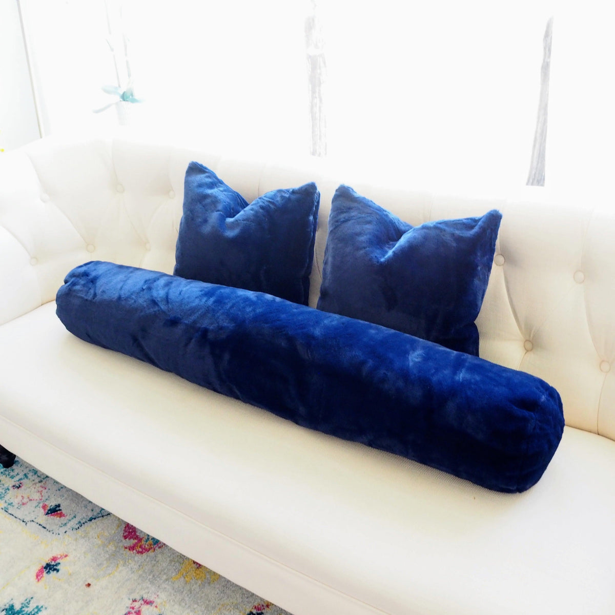 Faux Fur Extra Long Bolster Pillow with Adjustable Insert - Blue