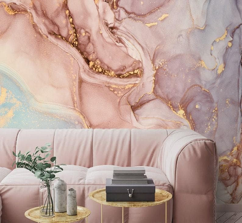 Faux Gold and Blush Abstract Watercolor Marble Wallpaper - MAIA HOMES