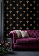 Faux Gold Black Art Deco Fan Wallpaper