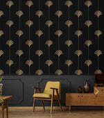 Faux Gold Black Art Deco Fan Wallpaper