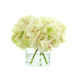 Faux Hydrangea Floral Arrangement in Glass Vase