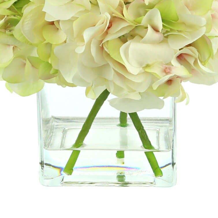 Faux Hydrangea Floral Arrangement in Glass Vase - MAIA HOMES