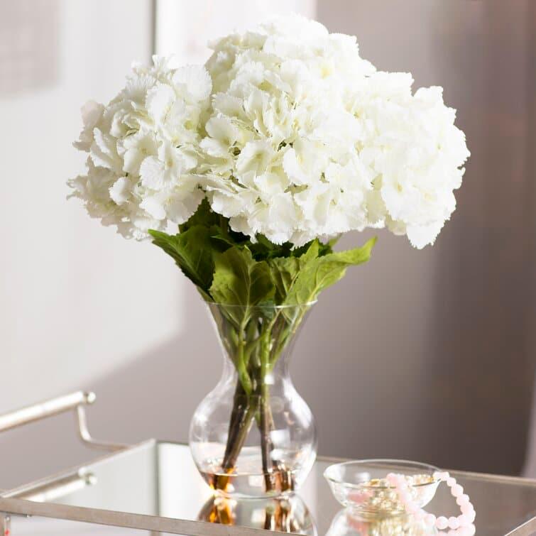 Faux Large Hydrangea Floral Arrangement in Glass Vase - MAIA HOMES