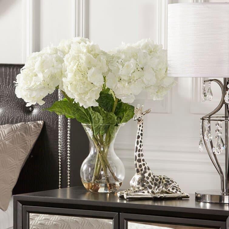 Faux Large Hydrangea Floral Arrangement in Glass Vase