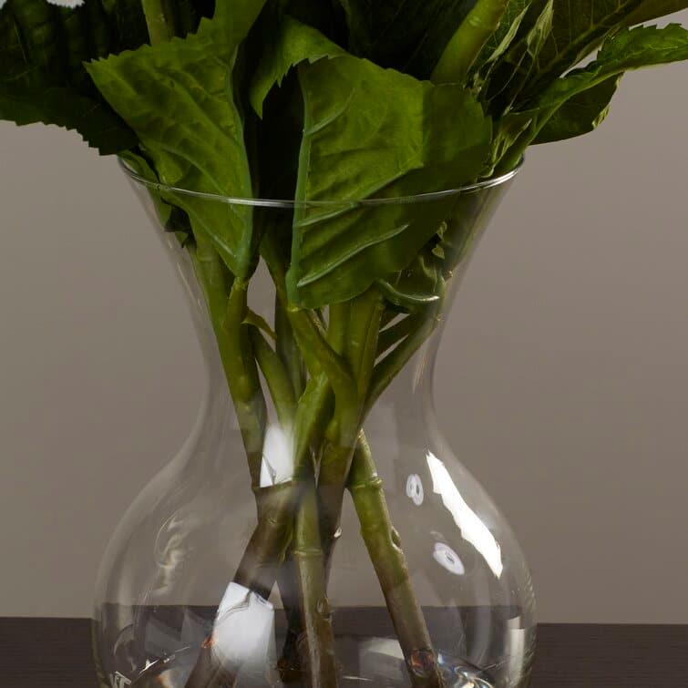 Faux Large Hydrangea Floral Arrangement in Glass Vase