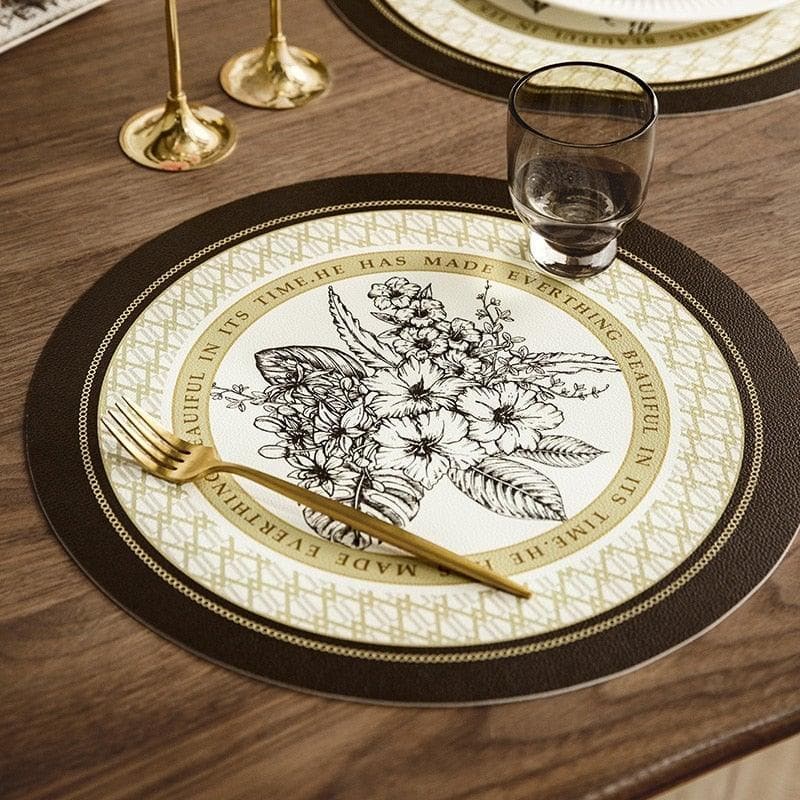 Faux Leather Printed Round Placemats - MAIA HOMES