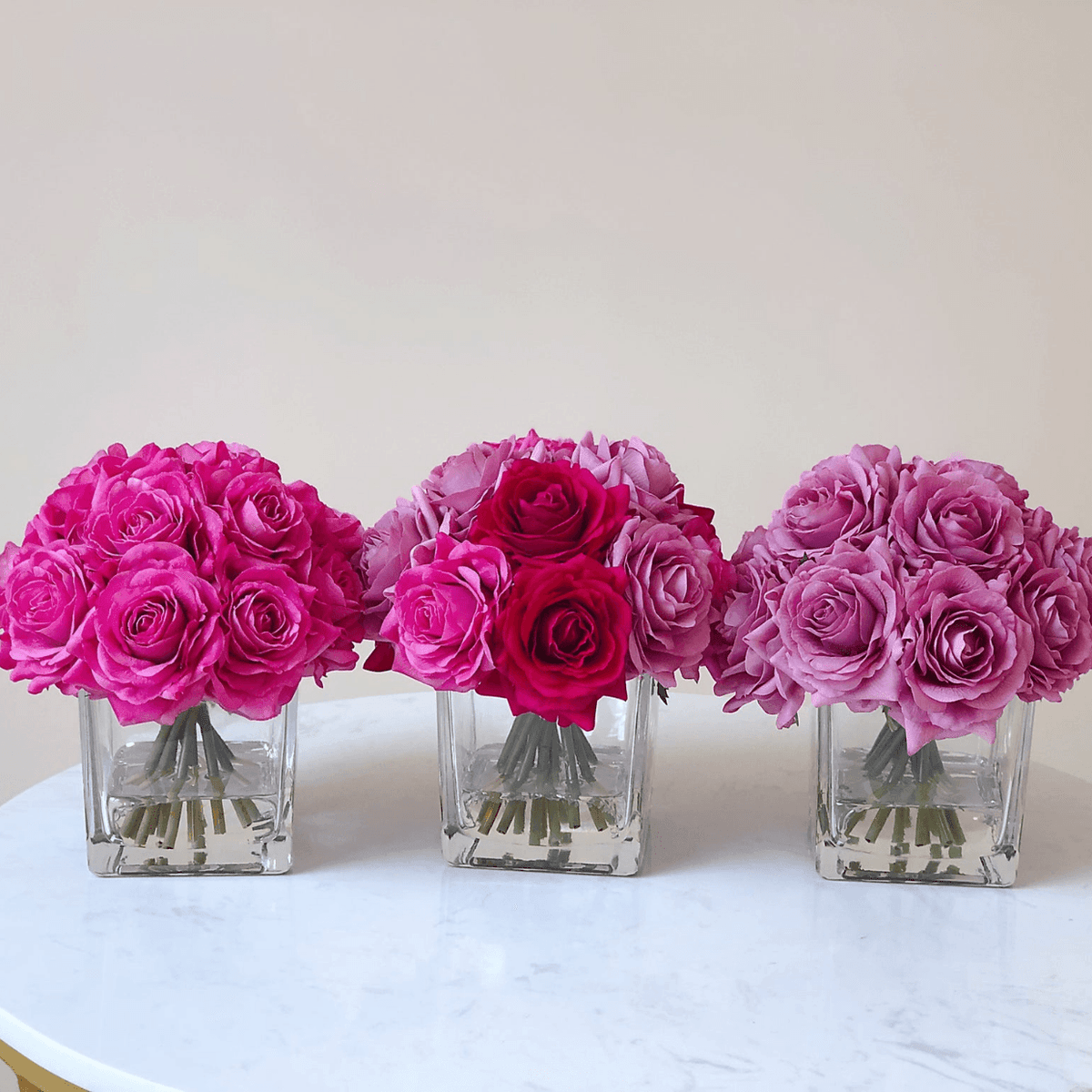 Faux Purple Silk Rose Centerpiece Arrangement in Fake Water