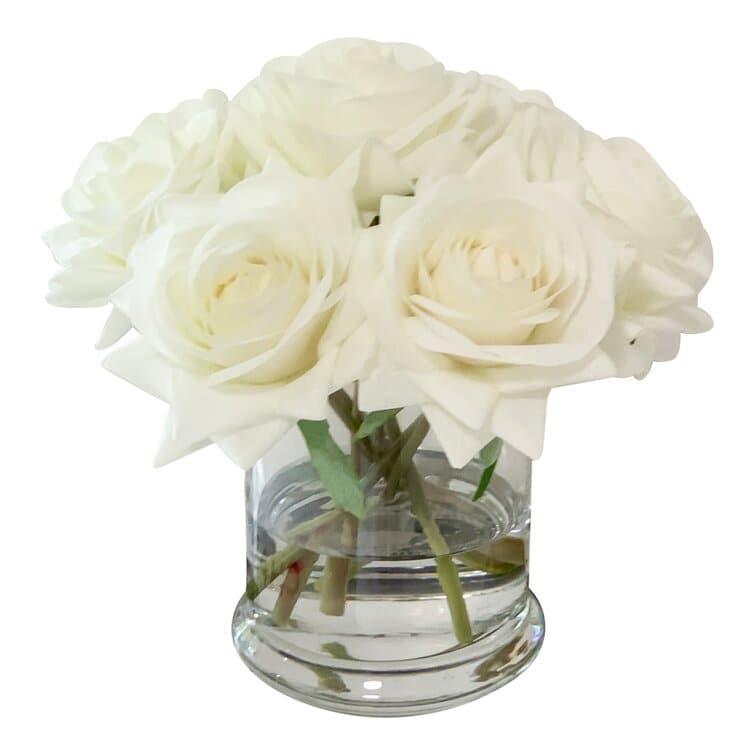 Faux Roses Floral Arrangements in Glass Vase