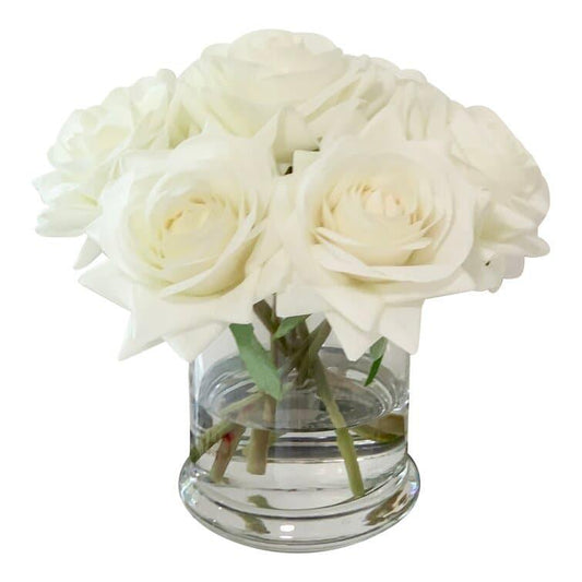 Faux Roses Floral Arrangements in Glass Vase - MAIA HOMES