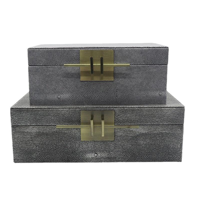 Faux Shagreen Jewelry Storage Box with Golden Handle