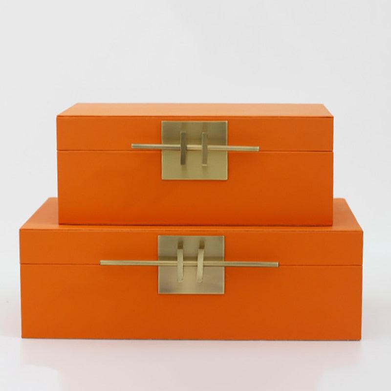 Faux Shagreen Jewelry Storage Box with Golden Handle Orange