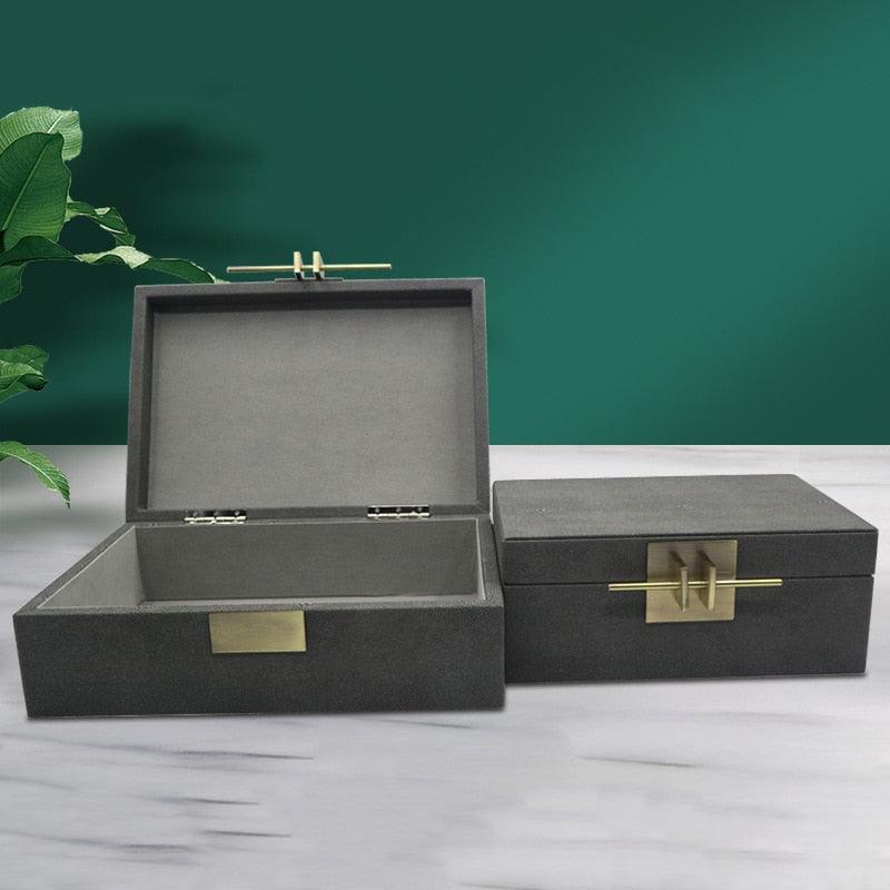 Faux Shagreen Jewelry Storage Box with Golden Handle