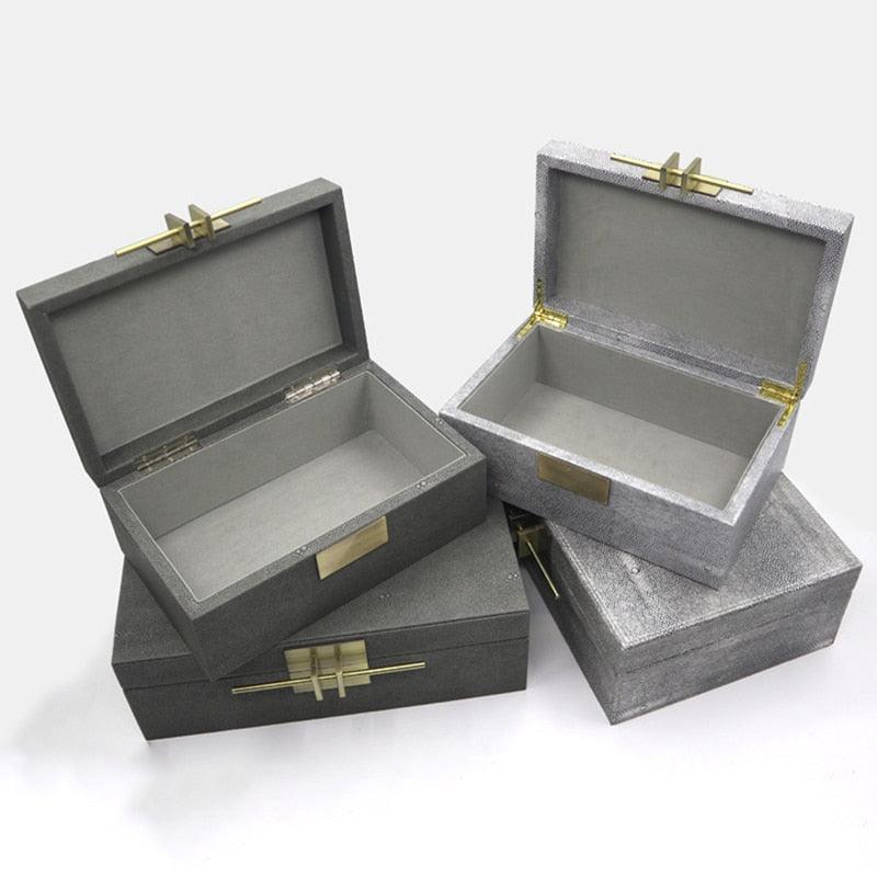 Faux Shagreen Jewelry Storage Box with Golden Handle