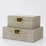 Faux Shagreen Jewelry Storage Box with Golden Handle Ivory