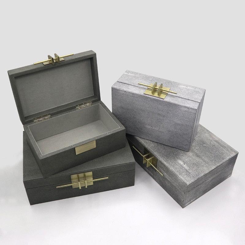 Faux Shagreen Jewelry Storage Box with Golden Handle