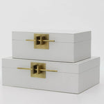 Faux Shagreen Jewelry Storage Box with Golden Handle White