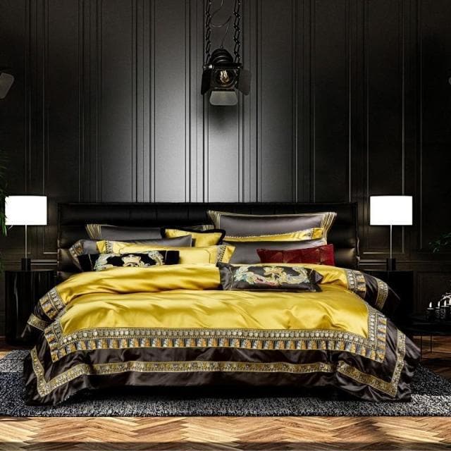 Faux Silk Jacquard with Embroidery Bedding Set Centra Gold