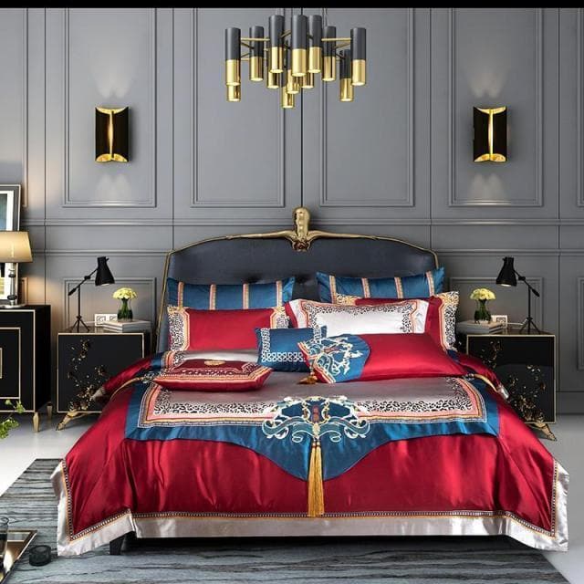Faux Silk Jacquard with Embroidery Bedding Set - MAIA HOMES