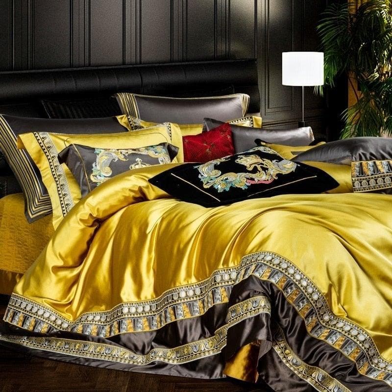 Faux Silk Jacquard with Embroidery Bedding Set