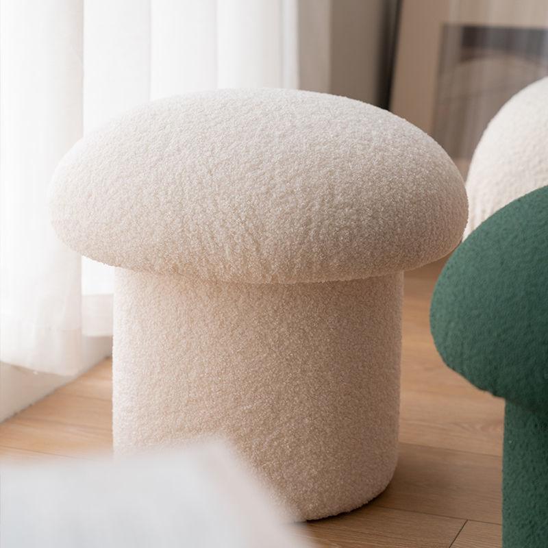 Faux Wool Mushroom Ottoman Stool White