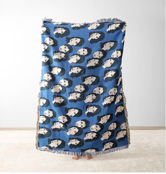 Female Faces Blue Woven Throw Blanket - MAIA HOMES