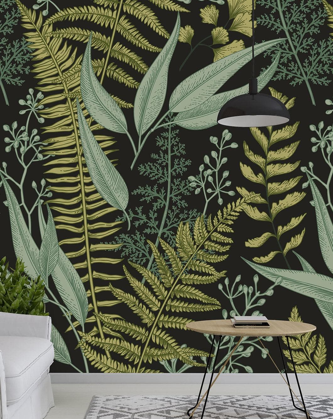 Fern Botanical Dark Greenery Photo Wall Mural