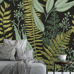 Fern Botanical Dark Greenery Photo Wall Mural 100" high x 140" wide (254cm x 356cm) Fabric Peel and Stick