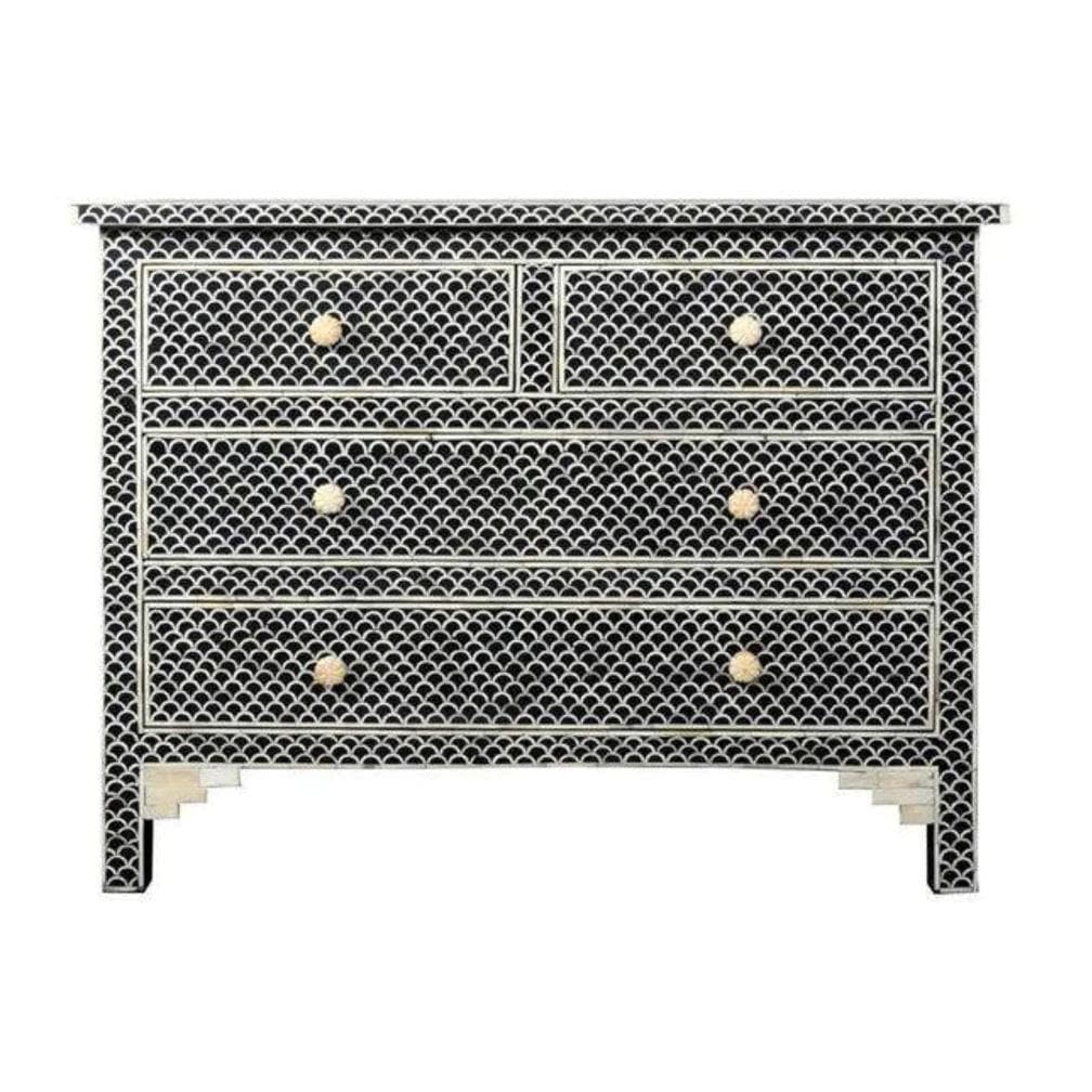 Fish Scale Pattern Bone Inlay Chest of 4 Drawers - MAIA HOMES