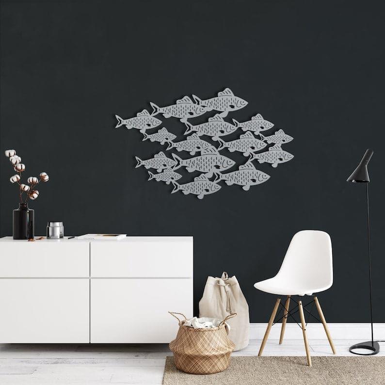 Fish Shoal Metal Wall Art Silver