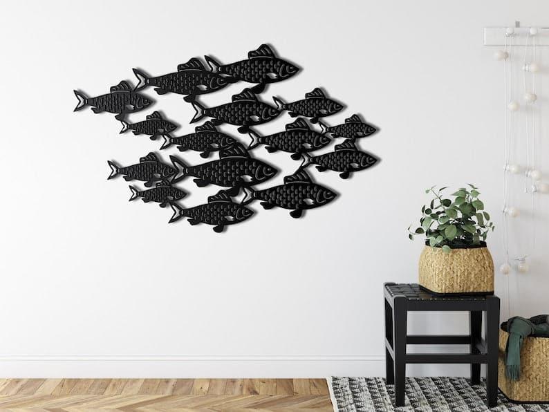 Fish Shoal Metal Wall Art Black