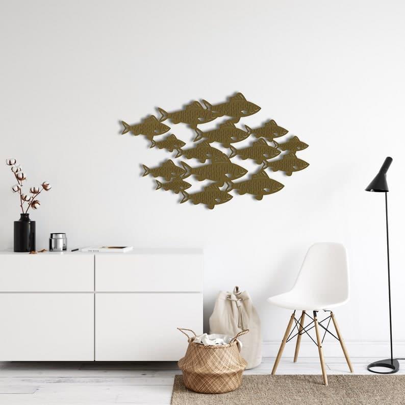 Fish Shoal Metal Wall Art Gold